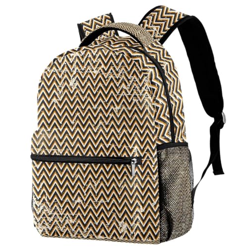 Sac à dos de voyage décontracté grande capacité à motif chevron orange et noir