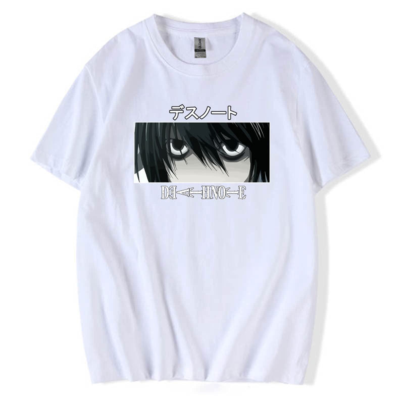 keepmore Japanese Anime Death Note T-Shirt L·Lawliet Ryuk Unisex T Shirt Top for Men Women White