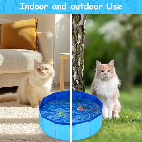 Piriuuo Schwimmbecken für Katzen, 30 x 11 cm Katzenplanschbecken Faltbarer Haustierpool aus PVC, rutschfest Verschleißfest Katzenbadewanne Sommer Schwimmbad Schwimmbecken Für Hund Katze