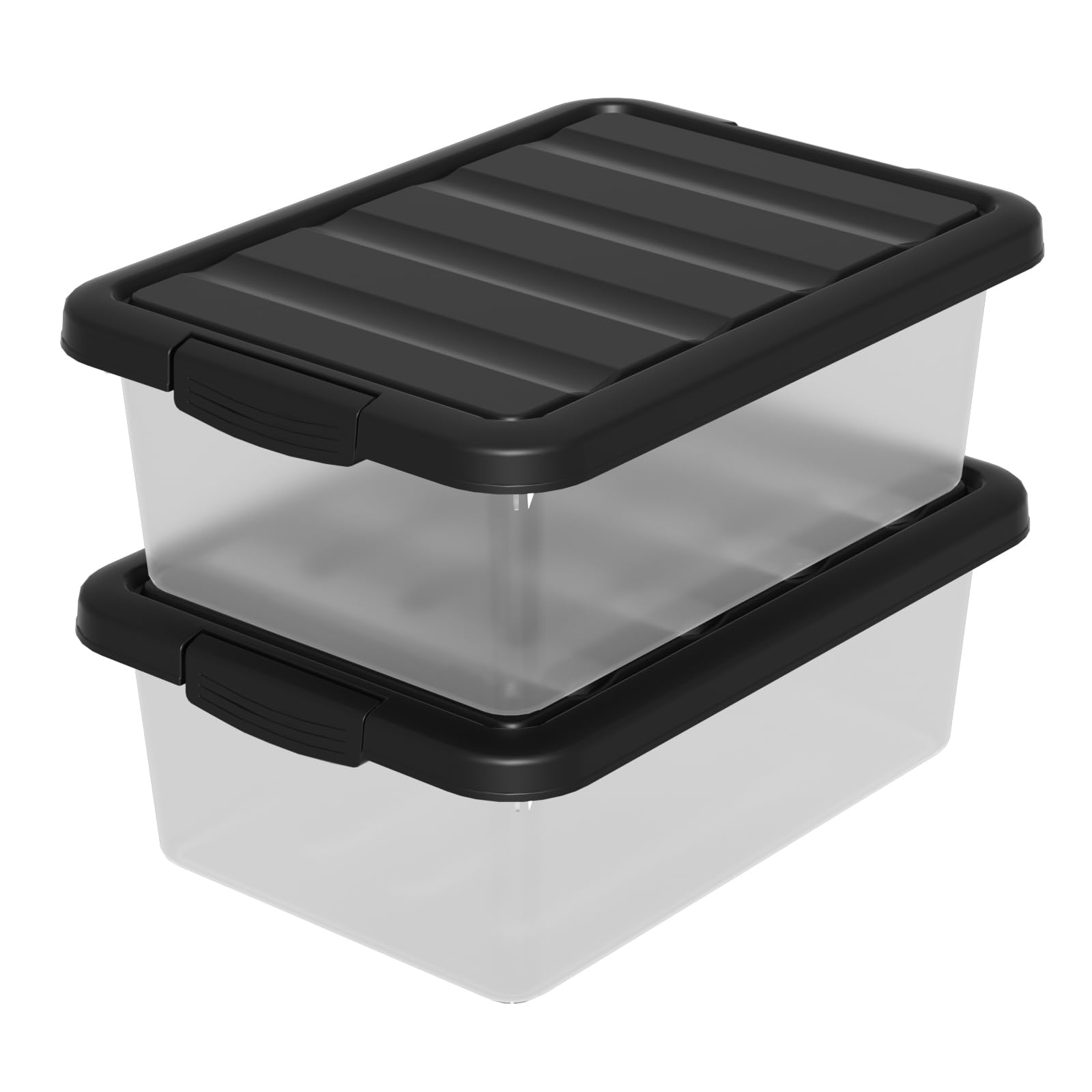 Buyitt 16L*2 Plastic Storage Boxes with Lids, Stackable Storage Bin Container with Click Closure and Black Lid — image 1