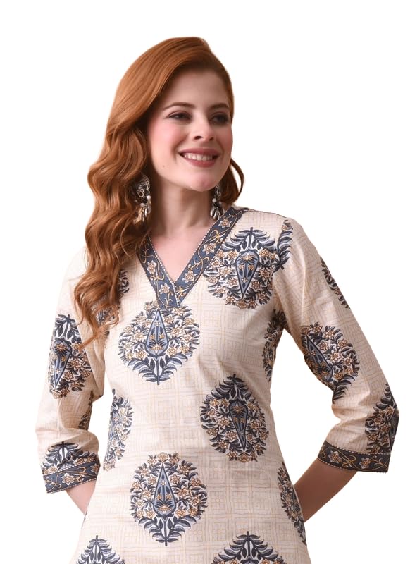 Image of Daevish Cotton Floral Printed Casual Straight Kurta for Women | Women Formal Kurta