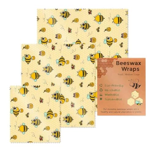 Envases de – 33 x 3 5 cm – Embalaje de alimentos reutilizable para cera de abejas | Lote de 3 envases de abejas, para, sándwiches, verduras, frutas, queso