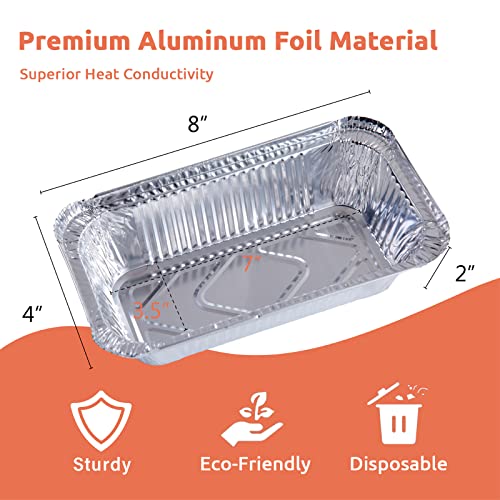Aluminum Pans 8" X 4" (50 Pcs) Disposable Tin Foil Loaf Pans For Baking, Roasting , Heating, Bbq, Baking Pans For Bread, Lasagna, Meatloaf, Cake #TOP1