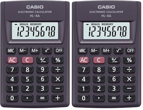 Casio HL-4A Calculadora de Bolsillo Antracita Pantalla 8 dígitos (Paquete de 2)