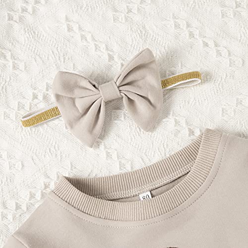 Newborn Baby Girl Clothes Sweatshirt Onesie Long Sleeve Oversized Romper Toddler Girl Fall Winter Sweater With Headband(Gray,12-18Months) #TOP2