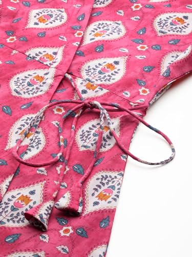 Image of feranoid Floral Print Angrakha 3 Sleeves Flared Kurti