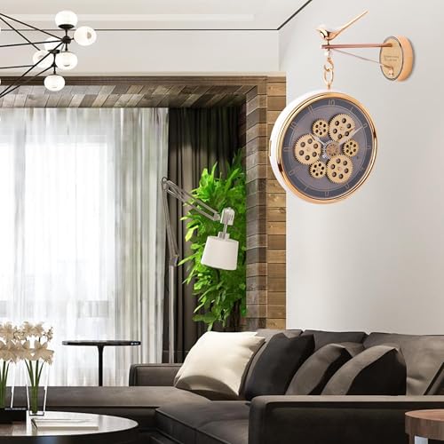 Image of Amazon Brand - Umi Silent Hanging Double Sided Wall Clock for Living Room Station Clock Two Faces Moving Gear Stylish Wall Clock for Hallway Office Home Decor 33 x 83 cm UC-13489 (L.Grey)