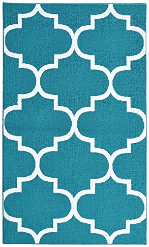 Garland Rug Quatrefoil Area Rug, 5 by 7-Feet, Teal/White