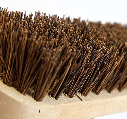 10 Garden Broom Outdoor with Wooden Handle Natural Bassine Hard Bristle Broom with Durable Support Bracket Yard Brush Heavy Duty Broom Outdoor Stiff Sweeping Yard Brush (Pack of 1)