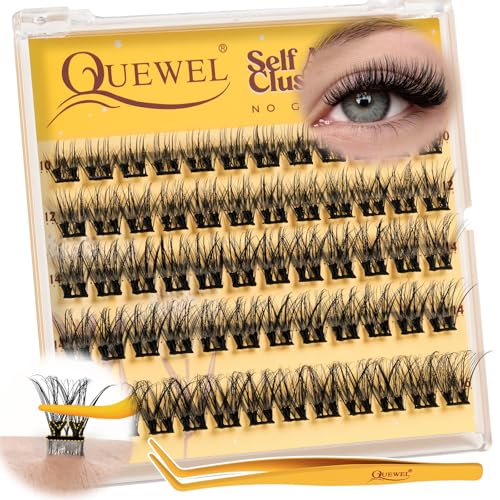 QUEWEL Selbstklebende-Wimpern 60STK Cluster Lashes kein Kleber erforderlich 10-16mm starker Halt wiederverwendbare Wimpern Selbstklebend Müheloses Auftragen für Anfänger (MJ01)
