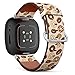 CJBROES Replacement Leather Watch Band, Compatible with Fitbit Versa 3 and Fitbit Sense of Wristband Bracelet Accessory - Glazed Sugar Powdered Chocolate