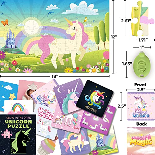 Hapinest 100 Piece Unicorn Puzzle Glow-in-The-Dark Puzzle for Kids Girls & Boys, Birthday Gift w/Bonus Memory Matching Cards & LED Flashlight, Jigsaw Puzzles for Kids Ages 5 6-8 10-12 Years Old and Up - Thumbnail 5