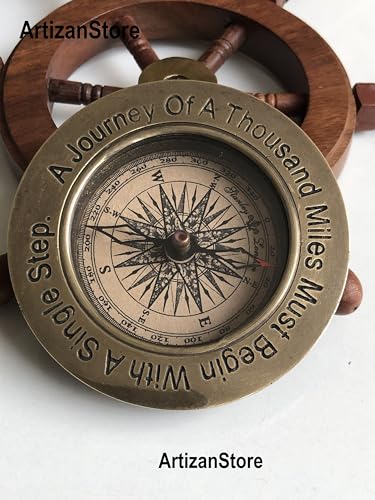 Brújula de Bolsillo Vintage en Latón con Estuche de Cuero miniatura 3