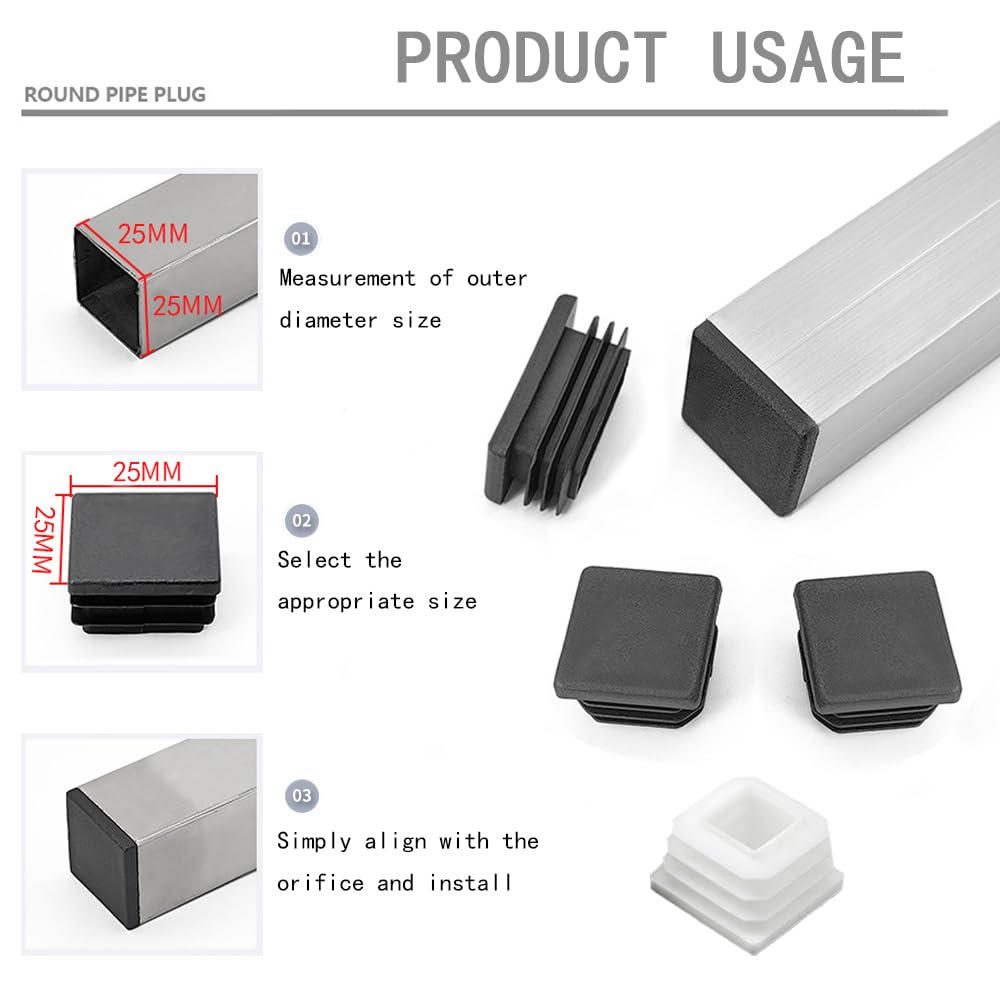 28Pcs Bouchons Carrés En Plastique, 25*25mm Bouchon Pour