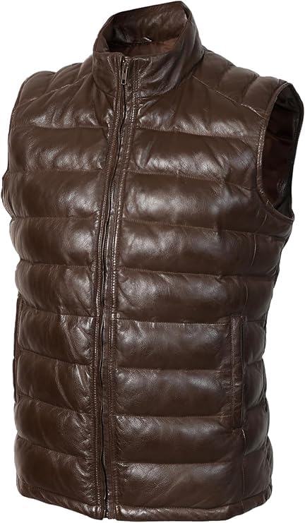 strega Men's Lambskin Leather Quilted Puffer Vest – Real Leather Sleeveless Jacket Men | Genuine Leather Down Waistcoat-picture-15