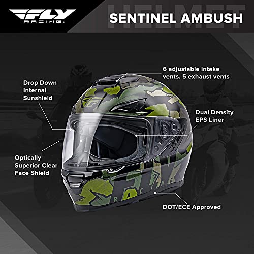 Fly Racing Sentinel Ambush Helmet, Motorcycle Helmet For Men And Women (Camo/Green/Grey) #TOP2
