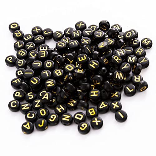 HERZWILD 1000pcs Letter Beads: Acrylic Round Beads (4×7mm) Mixed Black with Gold Letters A-Z for Bracelet Choker - Image 4