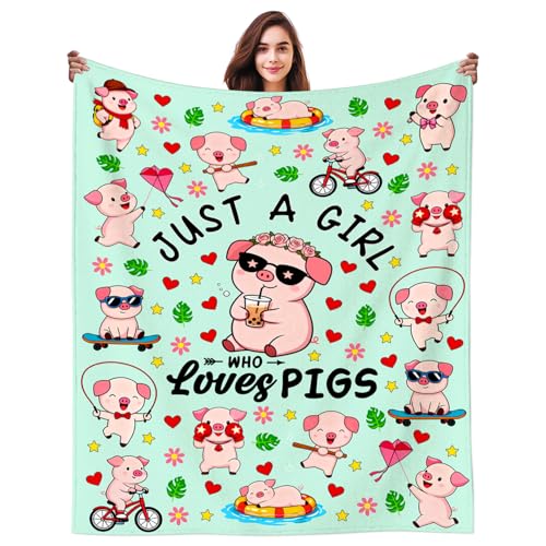 Pig Gifts Blanket for Women Girls Pig Lovers Just A Girl Who Loves Pigs Plush Flannel Blankets Soft Cute Animal Pigs Themed Stuff Piggy Gifts for Girls Kids Adults Home Decor 50X40