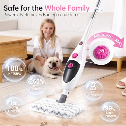Image of 12-in-1 Steam Mop Cleaner, 15-Sec Fast Heat-Up, 1200W Floor Steamer with Double-Sided Pads, Removes 99.99% Stubborn Stains for Hardwood Floors, Marble, Clothes, Windows, Tiles, White