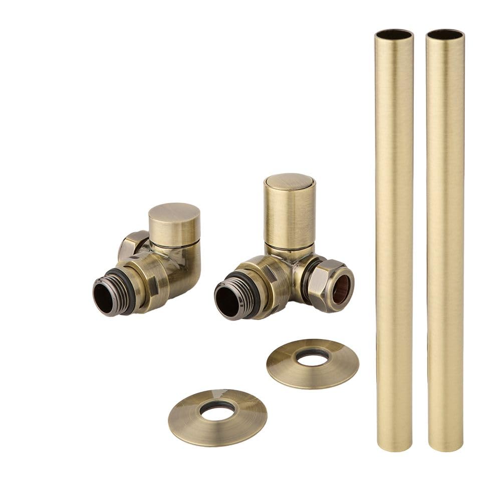 Milano Gold Brushed Corner Heated Towel Rail Radiator Valves And Pipe Connector Kit