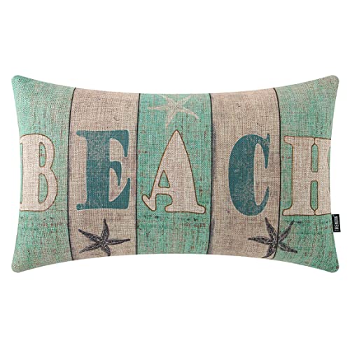Image of TRENDIN Beach Throw Pillow Cover 12x20 inches Farmhouse Nautical Accent Pillow Cover Word Linen Rectangle Throw Pillow Cover for Sofa Couch PL946TR