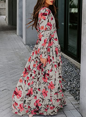 Image of BLENCOT Womens Casual Boho Floral Printed V Neck Long Sleeve Long Maxi Dress Spring Summer Dresses