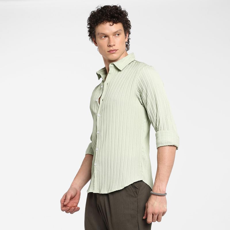 Image of CAHOOT Men's Polycotton Abstract-Textu Shirt |Casual-Wear | Spread Collar | Long Sleeve | Button Closure | Shirt Crafted with Comfort Fit for Everyday Wear