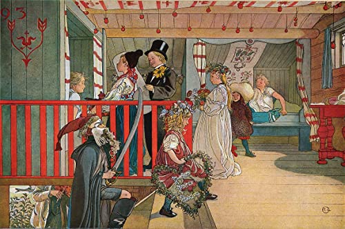 OKSEAS Canvas Artwork Oil Paintings Pictures Classic painting Nameday at the storage house by Carl Larsson for Hallway Decor 60x90cm