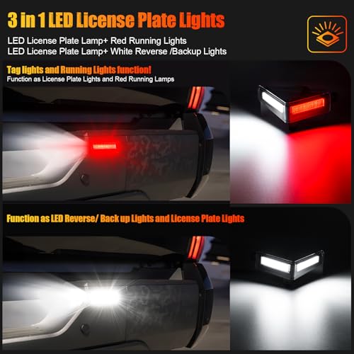 Image of R&F Auto LED License Plate Lamps 3 in 1 tag lights for 2022-2026 T'oyota Tundra (Gen III, XK70), License Plate Lamp and Reverse /Back up /Running Lights' function included
