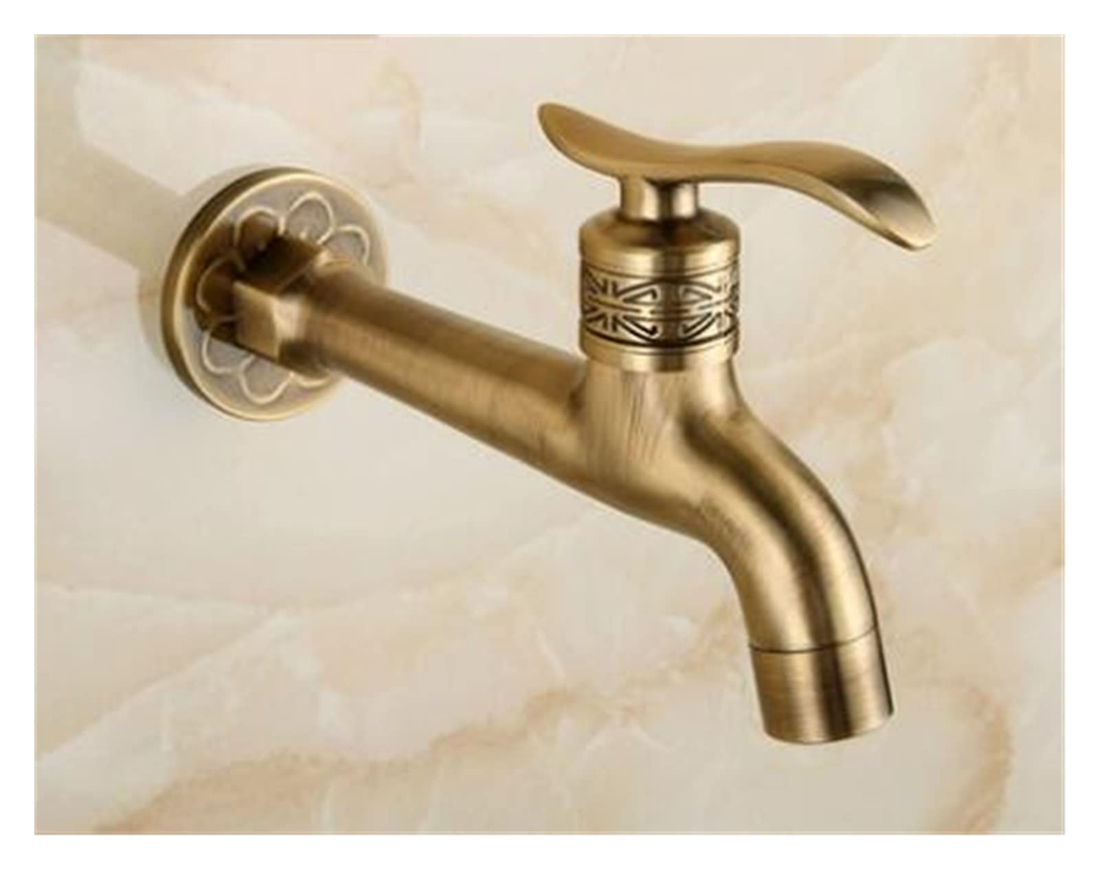 Brass Tap Faucet Garden Bibcocks Antique Brass Dragon Carved Washing Machine Faucet Outdoor Faucet Single Cold Tap Easy to Install(Giallo)