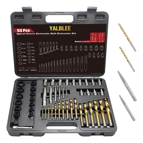 53Pcs Easy Out Screw Extractor Set with Left Hand Drill Bit, Bolt Extractor Kit with Hex Adapter, Stripped Bolt Remover & Reverse Drill Bit for Broken Nuts Screws, Bolts, Studs