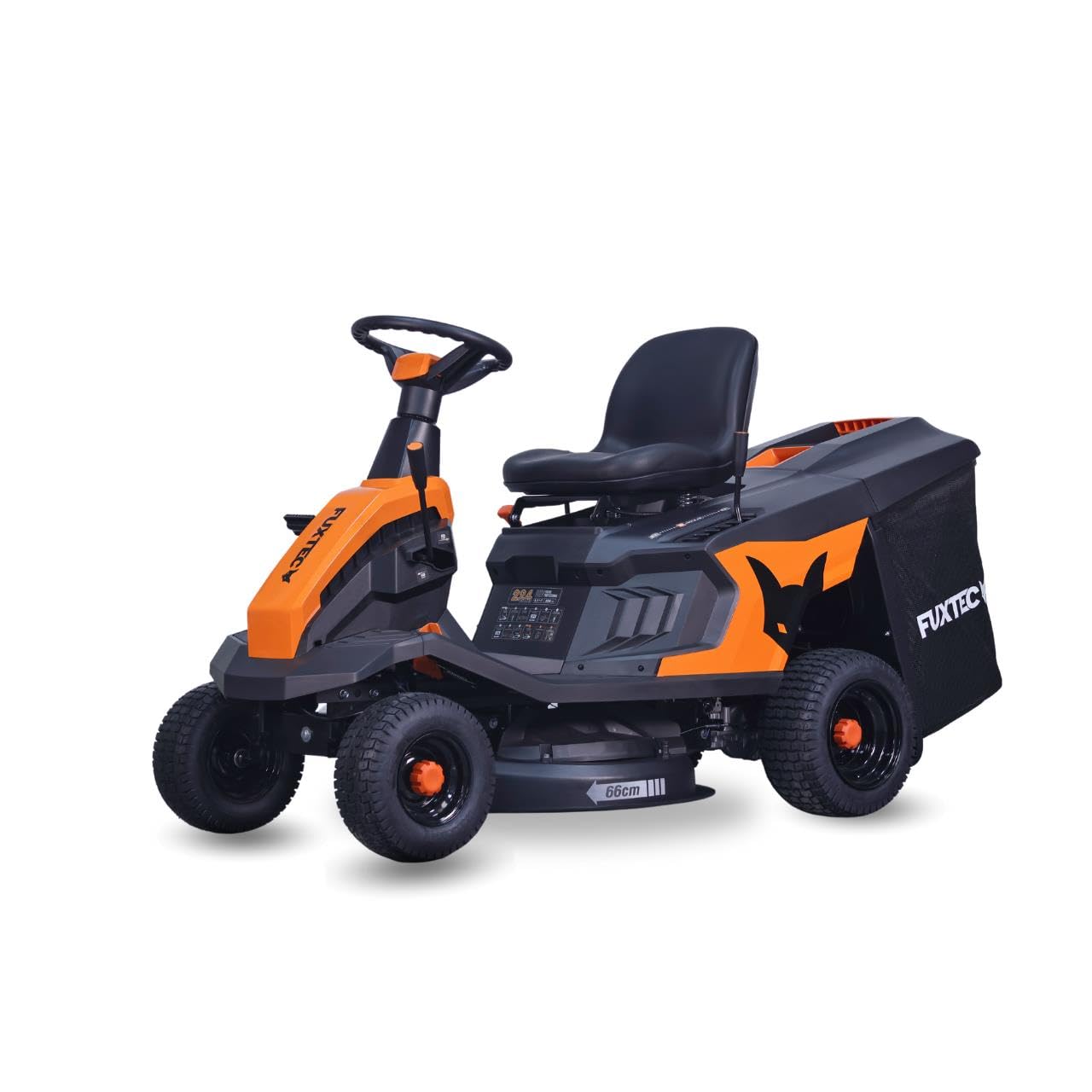 Tondeuse Thermique autoportée FUXTEC FX-RMR66, Tracteur de pelouse eStart, 2500 m2, Largeur de Coupe 66 cm, 6 CV, bac 150 L, Hauteur de Coupe réglable, pour Grandes Surfaces