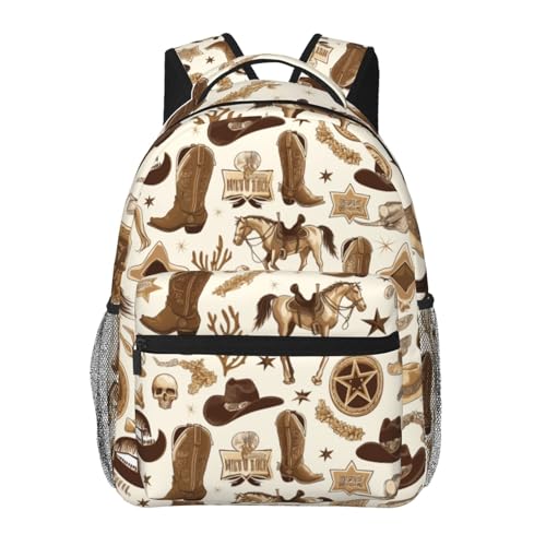 Western Cowboy Backpack, Travel Backpacks Laptop Rucksack for Women, School Bookbag for Kids Girls Boys Teens, Vintage Rodeo Back Pack Accessories Bag for Work, Ideal Gifts for Country Lovers