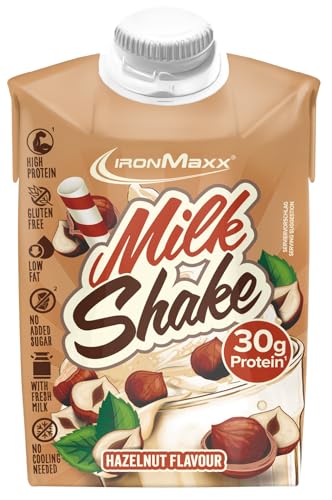IronMaxx® Creamy RTD Protein Milkshake – Haselnuss 500 ml | Laktosefreier, trinkfertiger Eiweißshake aus Magermilch | 30 g Protein pro Flasche