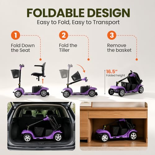 Image of Mobility Scooter for Adults, Senior, 4 Wheels Electric Powered Chargeable Device for Travel, Lightweight Mobility Scooter with LED Headlights and Basket, Charger Included