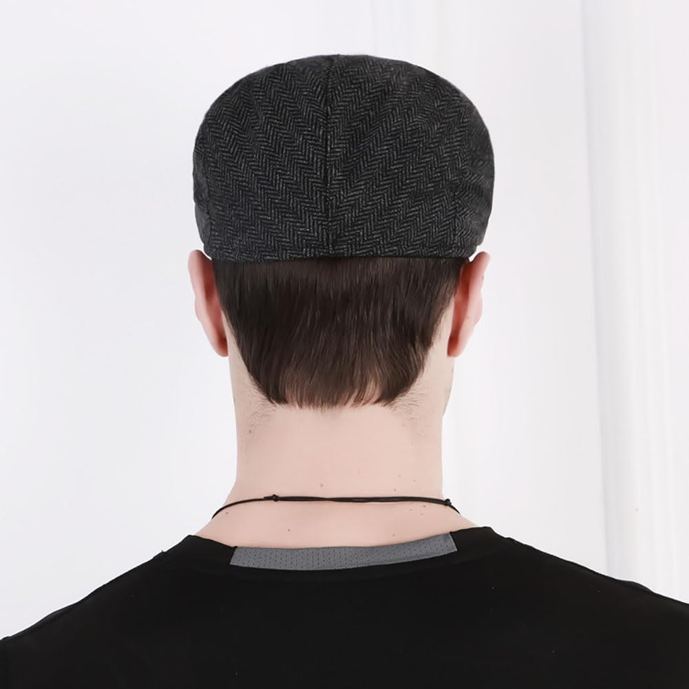 GSHLLO Mens Herringbone Tweed Hat Faux Wool Flat Cap Classic Newsboy Ivy Hat Gatsby Golf Hat Irish Flat Caps