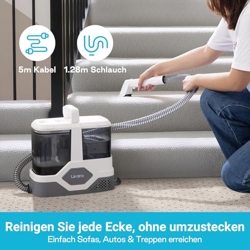 Livatro Polsterreiniger Gerät [600W Profi-Motor] Tragbarer Teppichreiniger Waschsauger 16KPa, Abnehmbarer 2,3L Tanks, Selbstreinigung, Nasssauger für Auto, Sofa, Matratze & Haustier – Schnelltrocknung