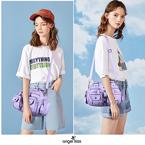 Image of Angel Kiss Hobo Crossbody Purses for Women Shoulder Bag Multipocket Soft Hobo Purses Removable Strap Leather Handbags