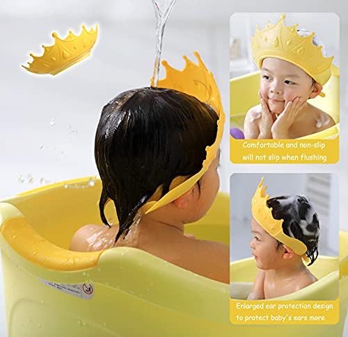 FUSACONY 2 Pcs Baby Shower Cap Shield, Shower Cap for Kids, Visor Hat for Eye and Ear Protection for 0-9 Years Old Children, Cute Crown Shape Makes The Baby Bath More Fun (2 Pack)