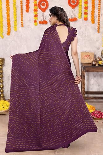 Image of MIRCHI FASHION Saree for Woman Chiffon Georgette Solid with Contrast Border | Lightweight Daily Wear Women's Sari and Printed Blouse Piece