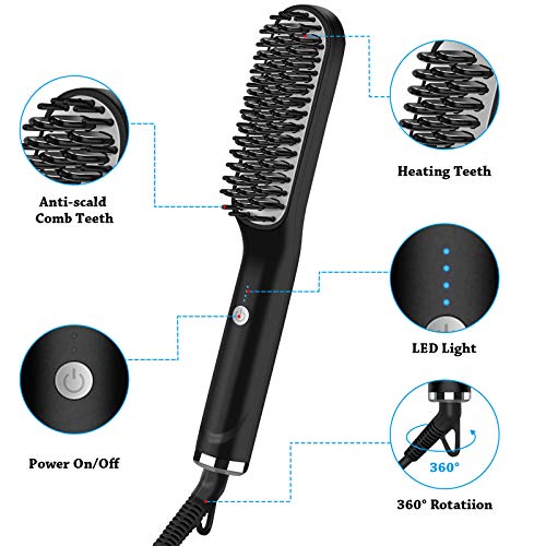 Beard Straightener, 2 in 1 Beard Straightener for Men, Anti-Scald Hair Style & Beard Straightener Brush, Portable Beard Straightener Comb with 3 Temperatures & Quick Electric Heated - Thumbnail 7