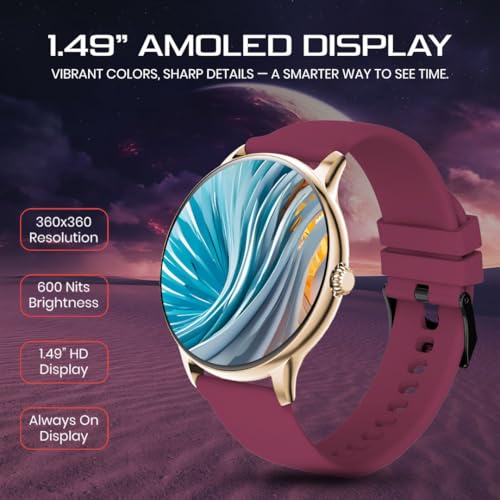 Image of PunnkFunnk Glavito Round Dial Smartwatch 1.49 inch AMOLED Display, 100+ Sports Modes, IP67, Health Tracking, Bluetooth Calling, Functional Crown Control, 100+ Watch Faces for Men & Women (Maroon)