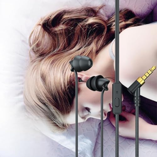Tosuny Auriculares Intrauditivos Estéreo para Dormir con Micrófono, Auriculares con Cable con Cancelación de Ruido para Dormir Relajante, Negro/Gris (Black)