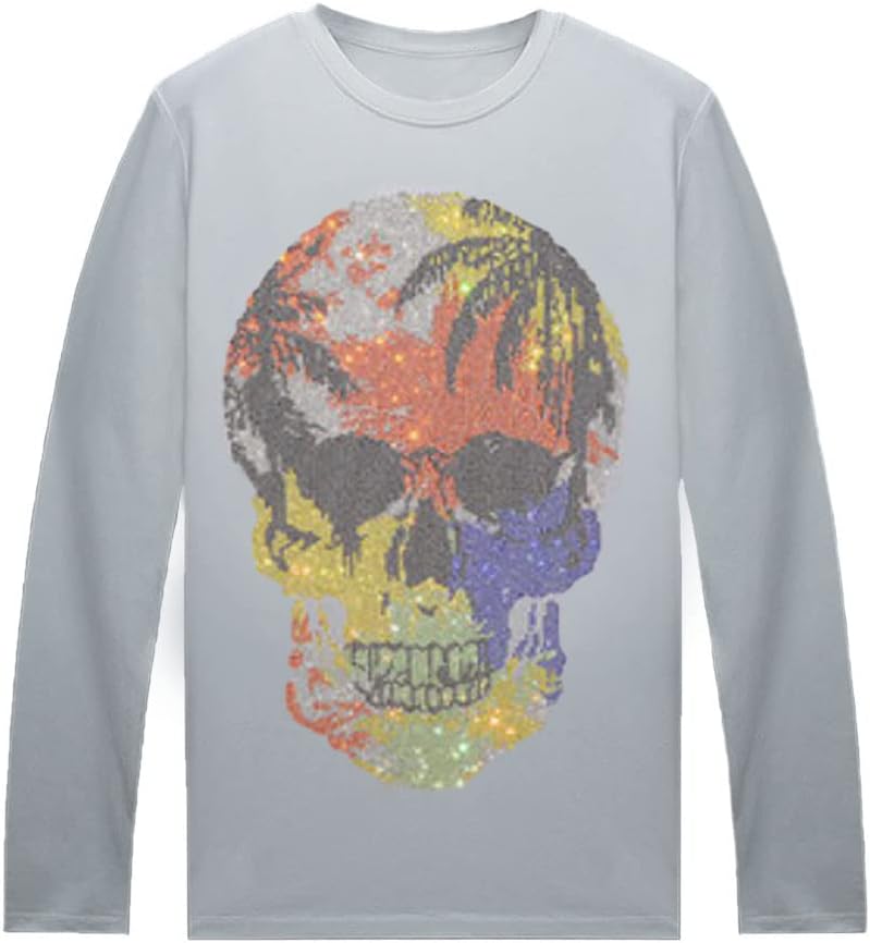 HZCX FASHION Men Womens Graphic Tees Long Sleeve T-Shirt Funny Rhinestone Shirts