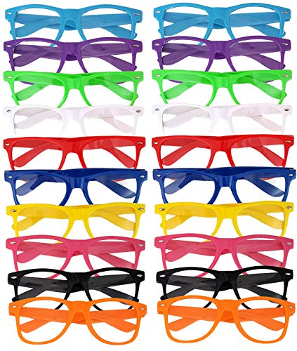 Nerd Glasses w/Clear Lenses (10 or 20 Pack) - Black or Multi-Colored Frames - Ages 12+, Non-Prescription, Unisex (Multi-Color - 20 Pack)