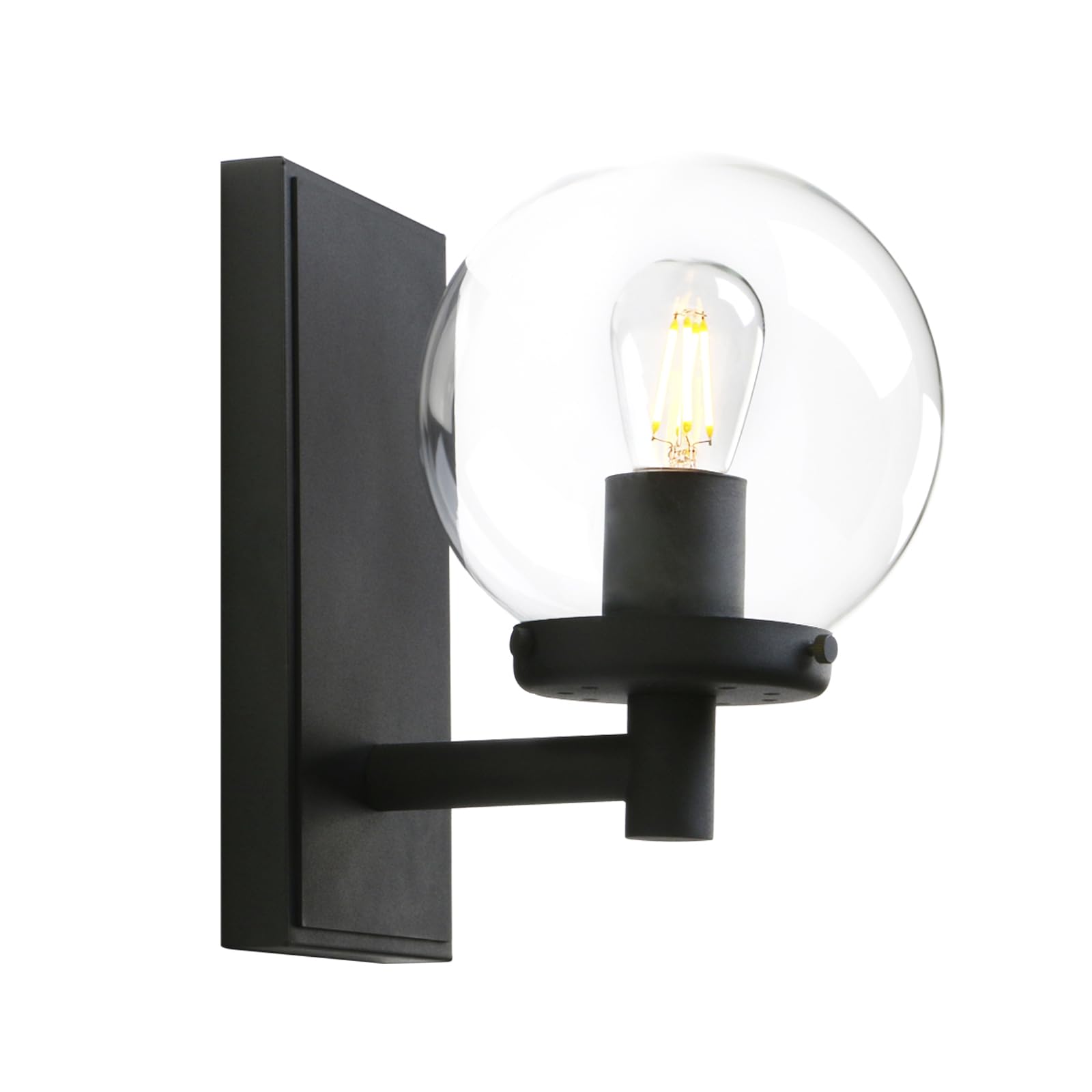 Yosoan Industrial Glass Wall Sconce Lighting, Globe Up/Down Wall Light Fitting for Kitchen,Bedroom,Dining Room,Restaurant, Living Room (Black)