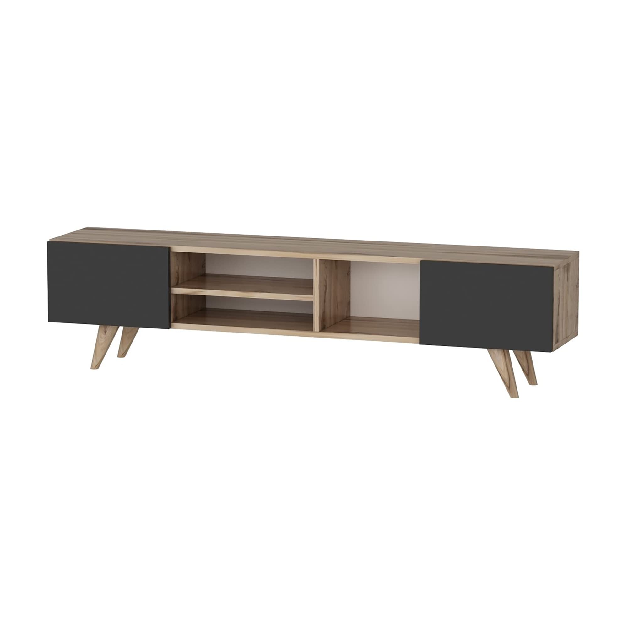 [en.casa] Mobile Porta TV (AxLxP) 40 x 160 x 31 cm Consolle Basso Contenitore con Scomparti Aperti e Chiusi con Ante a Ribalta - Rovere/Nero