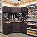 Tsnritor Corner Workshop Set,10Pcs Garage Cabinets and Storage System with Corner Cabinet, Cabinet Drawers, Workbench, Pegboard for Tool Organization, Red Handle