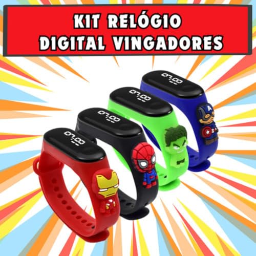 Kit Relógio Infantil Digital Led Touch Super Heróis Infantil Menino Criança Aventureira