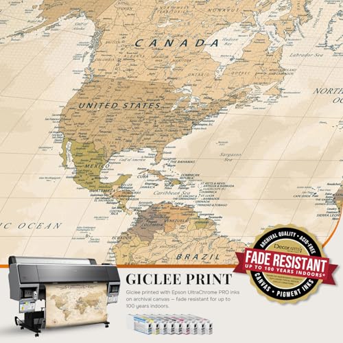 Image of DECORARTS - Antique Vintage World Map Canvas Wall Art, Old World Maps for Wall Decor, Hand-Stretched Giclee Print, Living Room Bedroom Office Home Decor, Ready to Hang, Handcrafted in USA, 20x16''